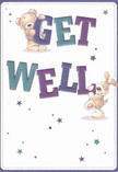 This cheerful get well card radiates the friendly energy of a day spent in Canonbury's sunlit parks. At its centre, two playful companions-a teddy bear and a puppy, both depicted with plush, inviting textures-joyfully anchor the vivid, oversized letters spelling out 'Get Well.' The hues of the text-indigo and teal-provide a striking pop of colour, reminiscent of florist displays at the heart of Canonbury's village atmosphere. Twinkling stars in an array of blues and purples dance across the soft white background, adding a touch of wonder and optimism like the first spring flowers blooming along St Paul's Road. The round, expressive faces of the bear and puppy invite a sense of warmth and familiarity, as if reassuring a friend during recovery. Every brushstroke feels intentionally placed-echoing the care with which local florists select each stem-making this card a perfect partner to a thoughtfully arranged bouquet sent from Florist Canonbury. The combination of playful illustration, comforting message, and gentle palette transforms a simple gesture into an uplifting celebration of care and community bonds.